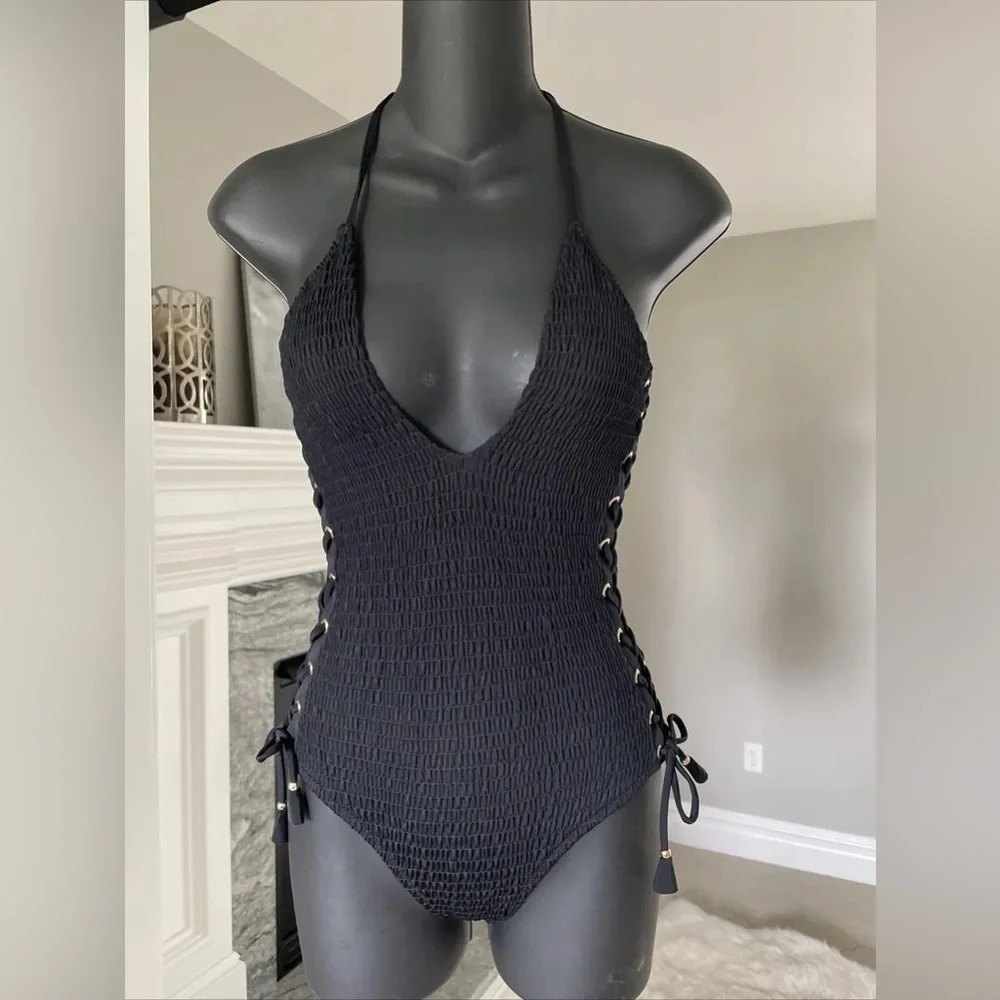 Victorias Secret Smocked Lace Up One Piece Monokini Swim - Picture 8 of 14